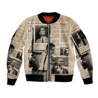 Malcolm X Sleeve Zip Bomber Jacket Vintage Newspaper Print Style - Wonder Print Shop