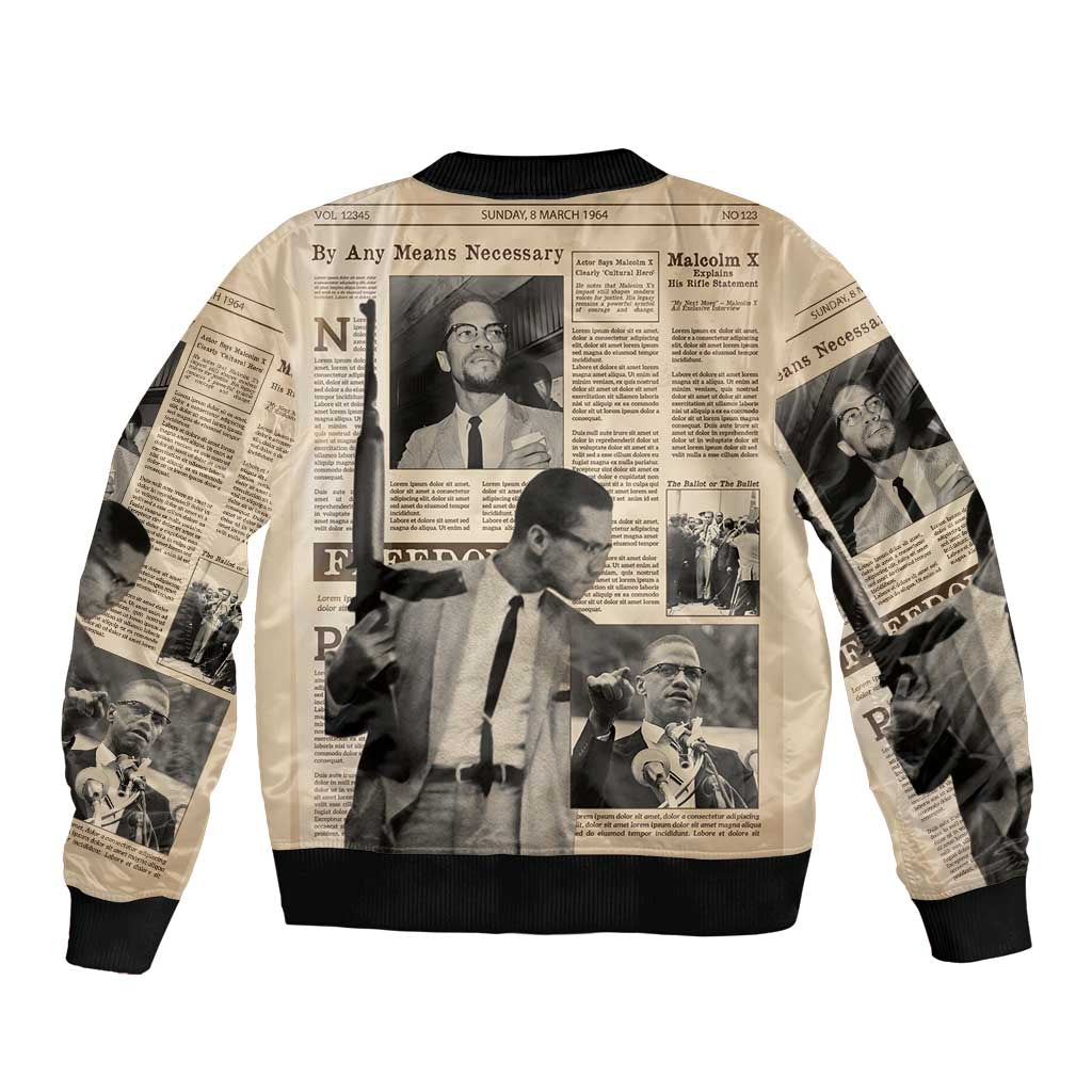 Malcolm X Sleeve Zip Bomber Jacket Vintage Newspaper Print Style - Wonder Print Shop