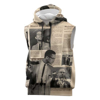 Malcolm X Sleeveless Hoodie Vintage Newspaper Print Style - Wonder Print Shop