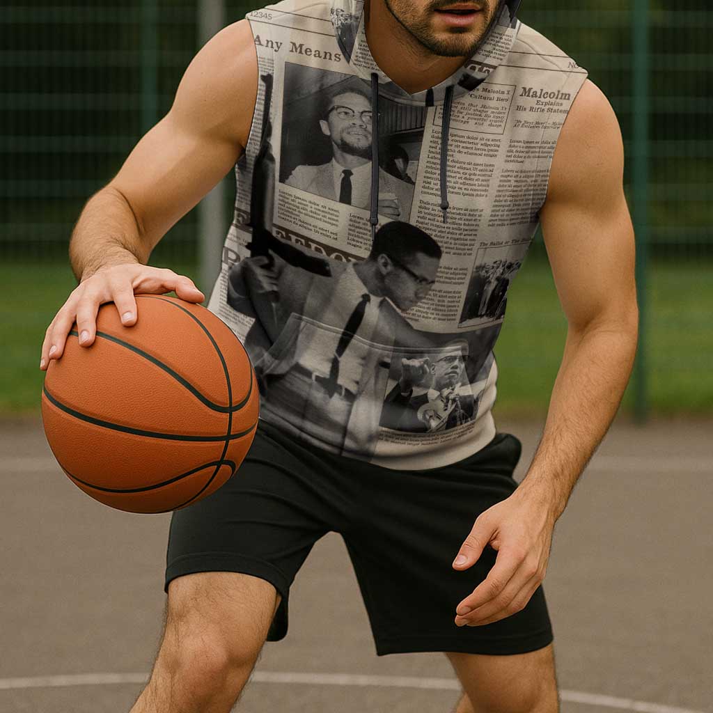 Malcolm X Sleeveless Hoodie Vintage Newspaper Print Style - Wonder Print Shop