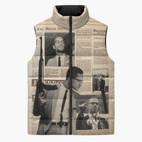Malcolm X Sleeveless Puffer Jacket Vintage Newspaper Print Style - Wonder Print Shop