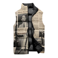 Malcolm X Sleeveless Puffer Jacket Vintage Newspaper Print Style - Wonder Print Shop