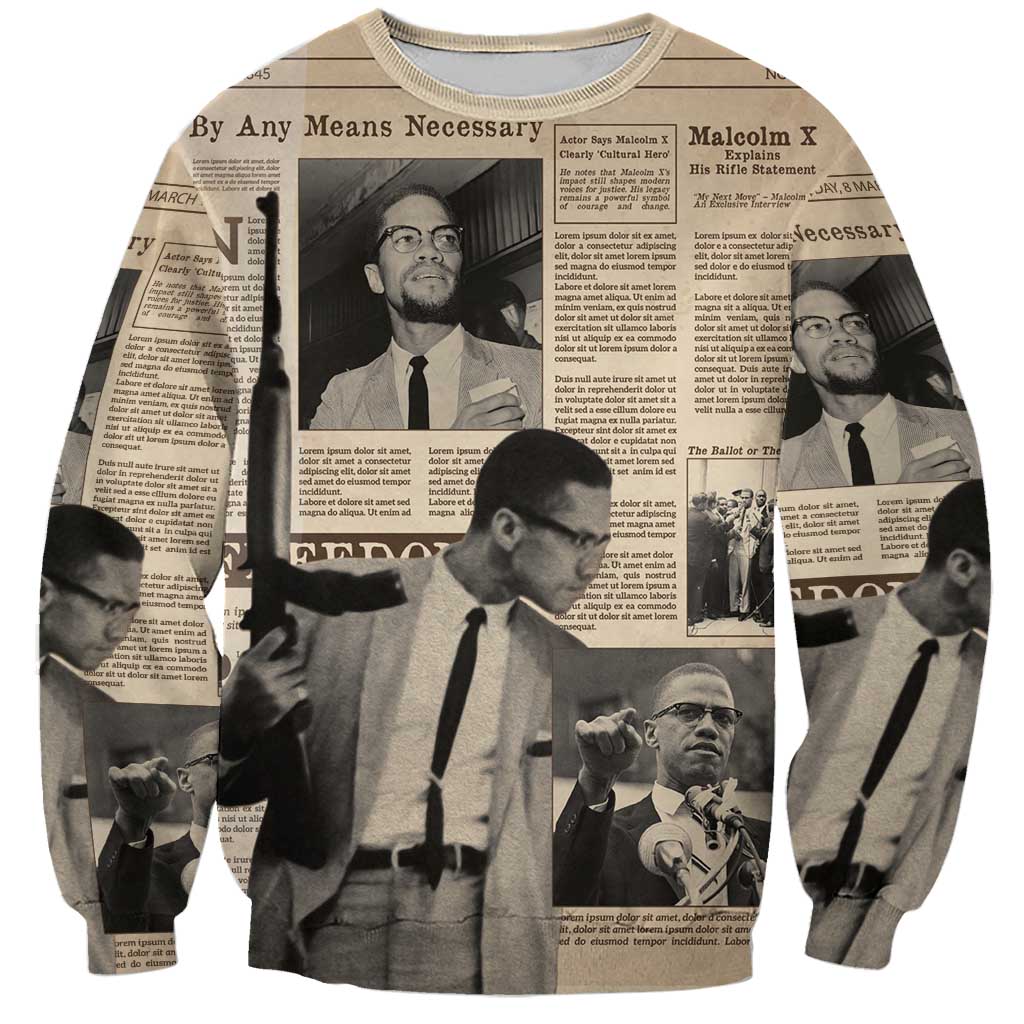 Malcolm X Sweatshirt Vintage Newspaper Print Style - Wonder Print Shop