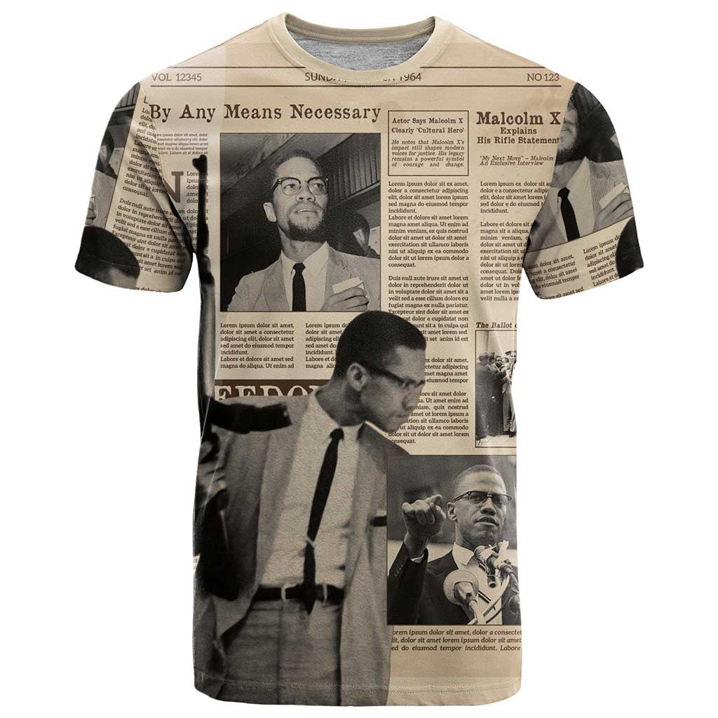 Malcolm X T Shirt Vintage Newspaper Print Style - Wonder Print Shop