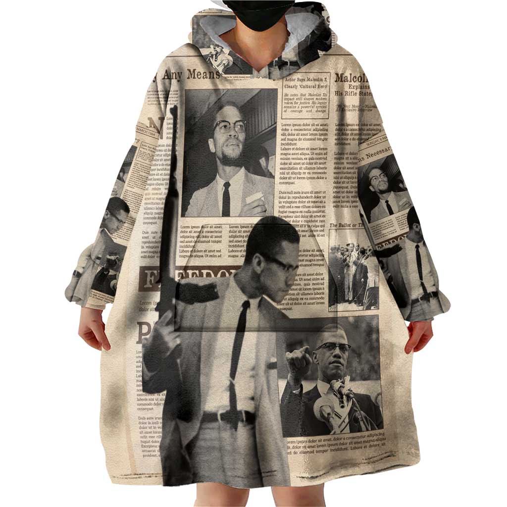 Malcolm X Wearable Blanket Hoodie Vintage Newspaper Print Style - Wonder Print Shop
