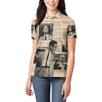 Malcolm X Women Polo Shirt Vintage Newspaper Print Style - Wonder Print Shop