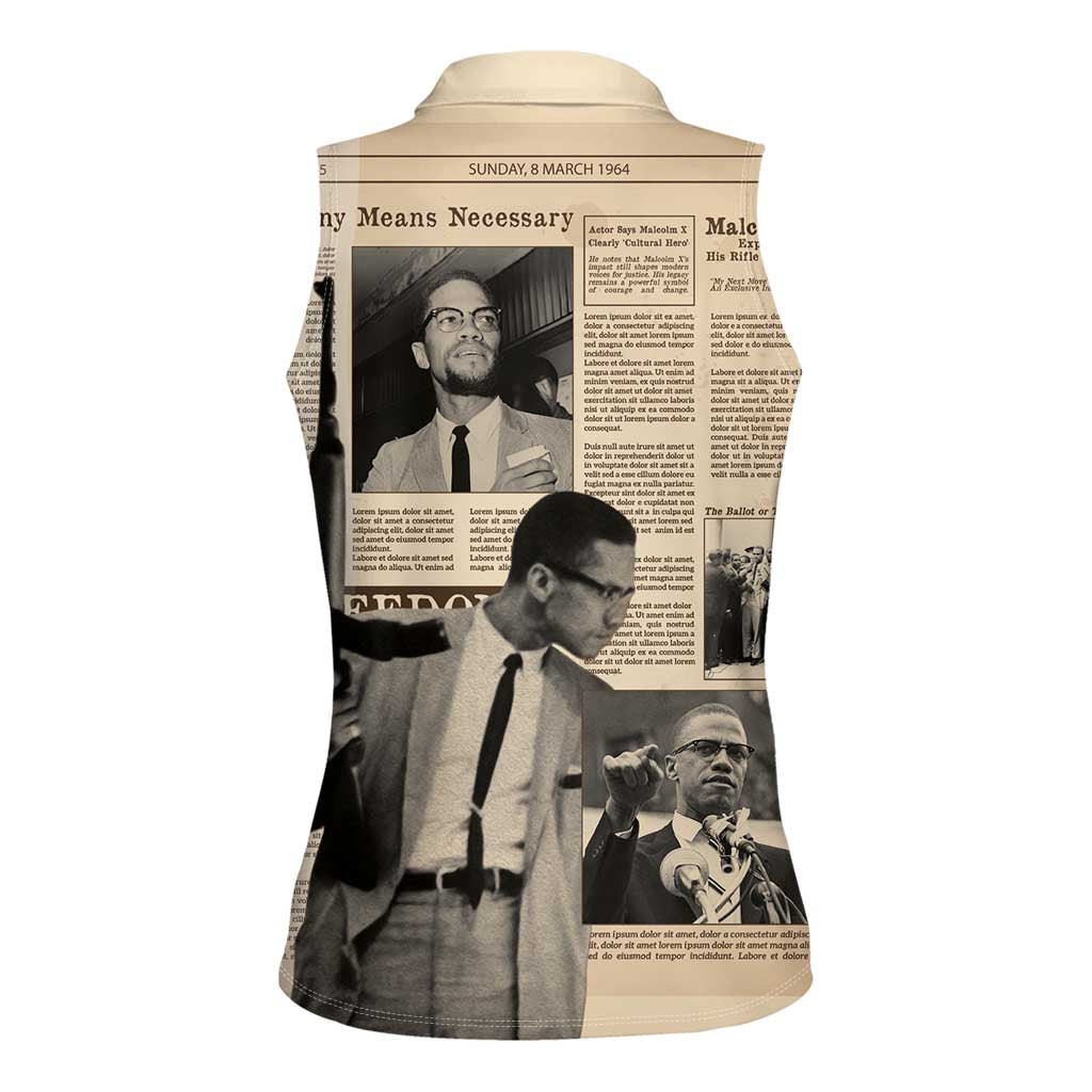 Malcolm X Women Sleeveless Polo Shirt Vintage Newspaper Print Style - Wonder Print Shop