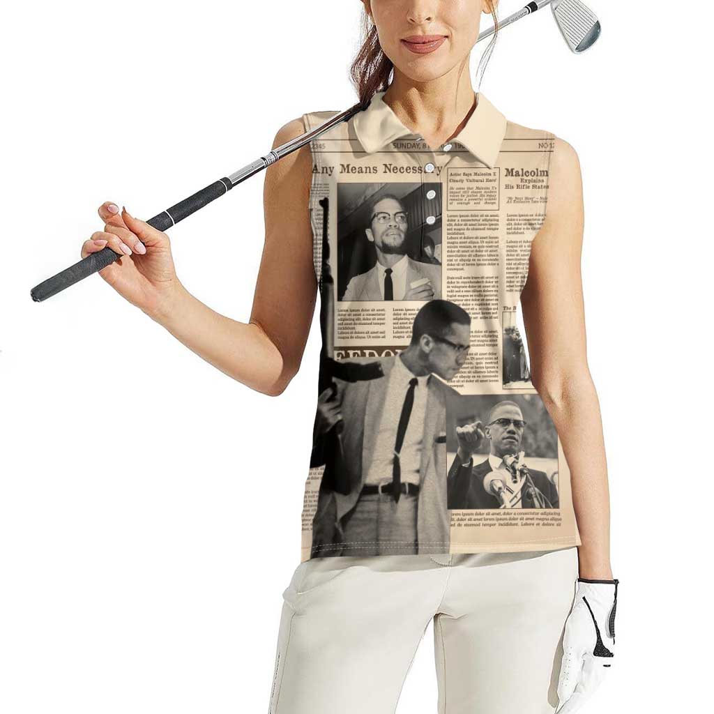 Malcolm X Women Sleeveless Polo Shirt Vintage Newspaper Print Style - Wonder Print Shop