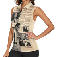 Malcolm X Women Sleeveless Polo Shirt Vintage Newspaper Print Style - Wonder Print Shop