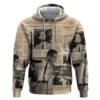 Malcolm X Zip Hoodie Vintage Newspaper Print Style - Wonder Print Shop
