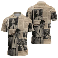 Malcolm X Zipper Polo Shirt Vintage Newspaper Print Style - Wonder Print Shop