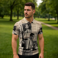 Malcolm X Zipper Polo Shirt Vintage Newspaper Print Style - Wonder Print Shop