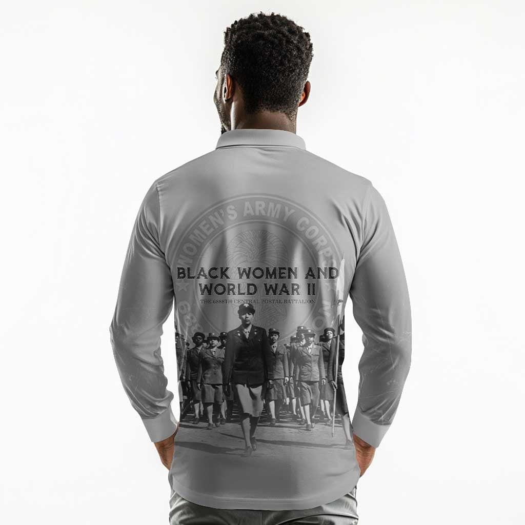 Black Women of World War II Long Sleeve Polo Shirt 6888th Central Postal Directory Battalion