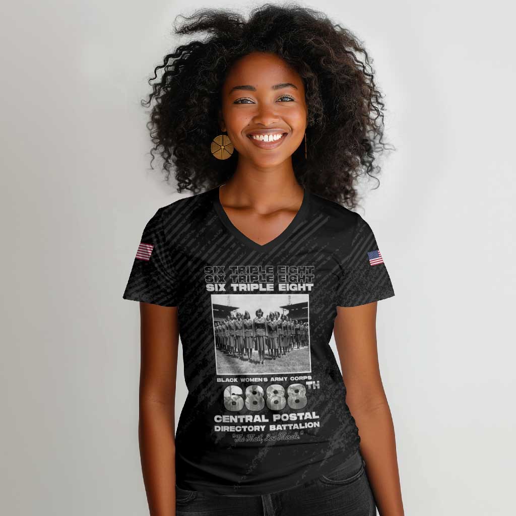 6888th Central Postal Directory Battalion Women V-Neck T-Shirt Six Triple Eight