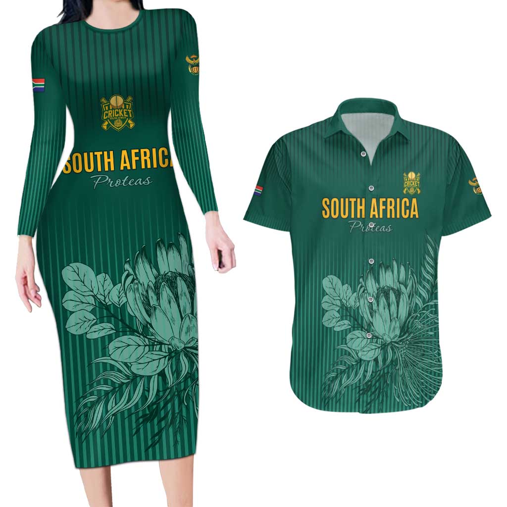 Custom South Africa Cricket Couples Matching Long Sleeve Bodycon Dress and Hawaiian Shirt Road To Champions