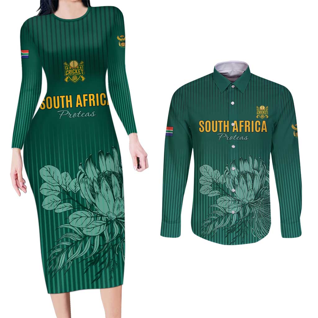 Custom South Africa Cricket Couples Matching Long Sleeve Bodycon Dress and Long Sleeve Button Shirt Road To Champions