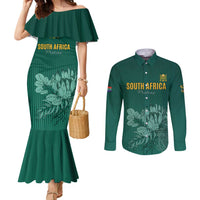 Custom South Africa Cricket Couples Matching Mermaid Dress and Long Sleeve Button Shirt Road To Champions