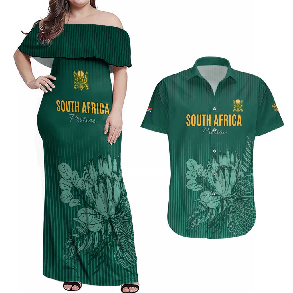 Custom South Africa Cricket Couples Matching Off Shoulder Maxi Dress and Hawaiian Shirt Road To Champions