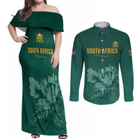 Custom South Africa Cricket Couples Matching Off Shoulder Maxi Dress and Long Sleeve Button Shirt Road To Champions