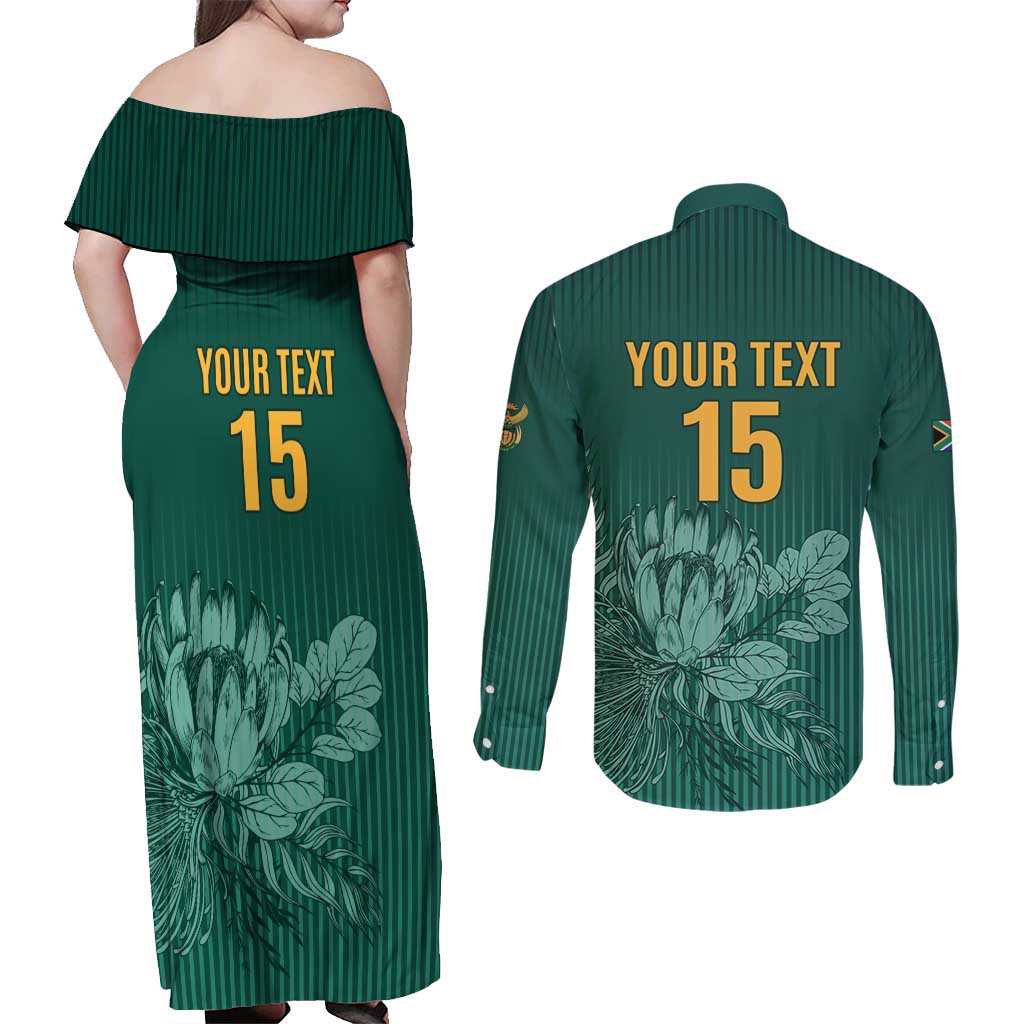 Custom South Africa Cricket Couples Matching Off Shoulder Maxi Dress and Long Sleeve Button Shirt Road To Champions
