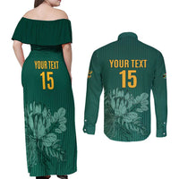 Custom South Africa Cricket Couples Matching Off Shoulder Maxi Dress and Long Sleeve Button Shirt Road To Champions