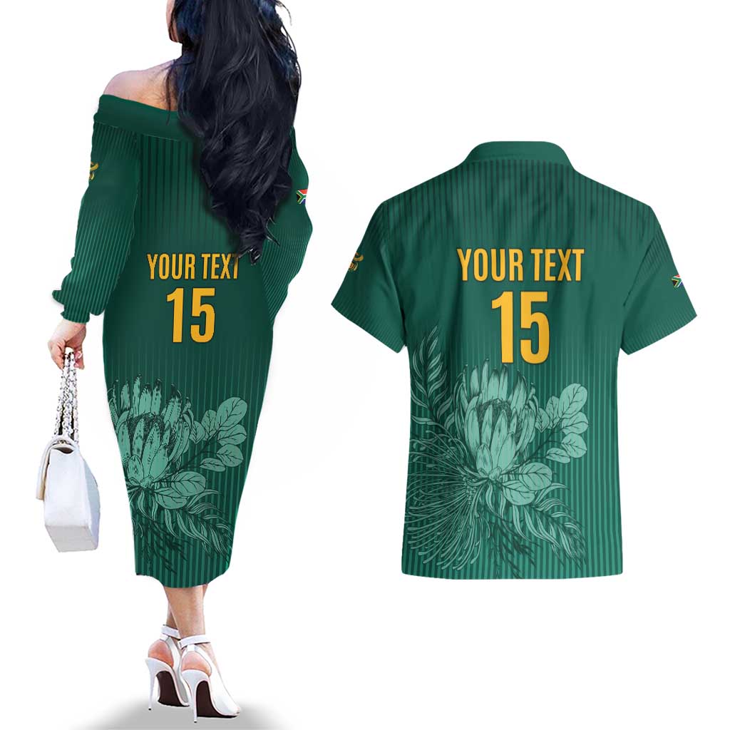 Custom South Africa Cricket Couples Matching Off The Shoulder Long Sleeve Dress and Hawaiian Shirt Road To Champions