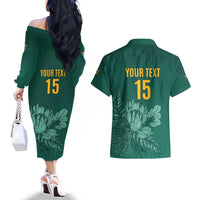 Custom South Africa Cricket Couples Matching Off The Shoulder Long Sleeve Dress and Hawaiian Shirt Road To Champions