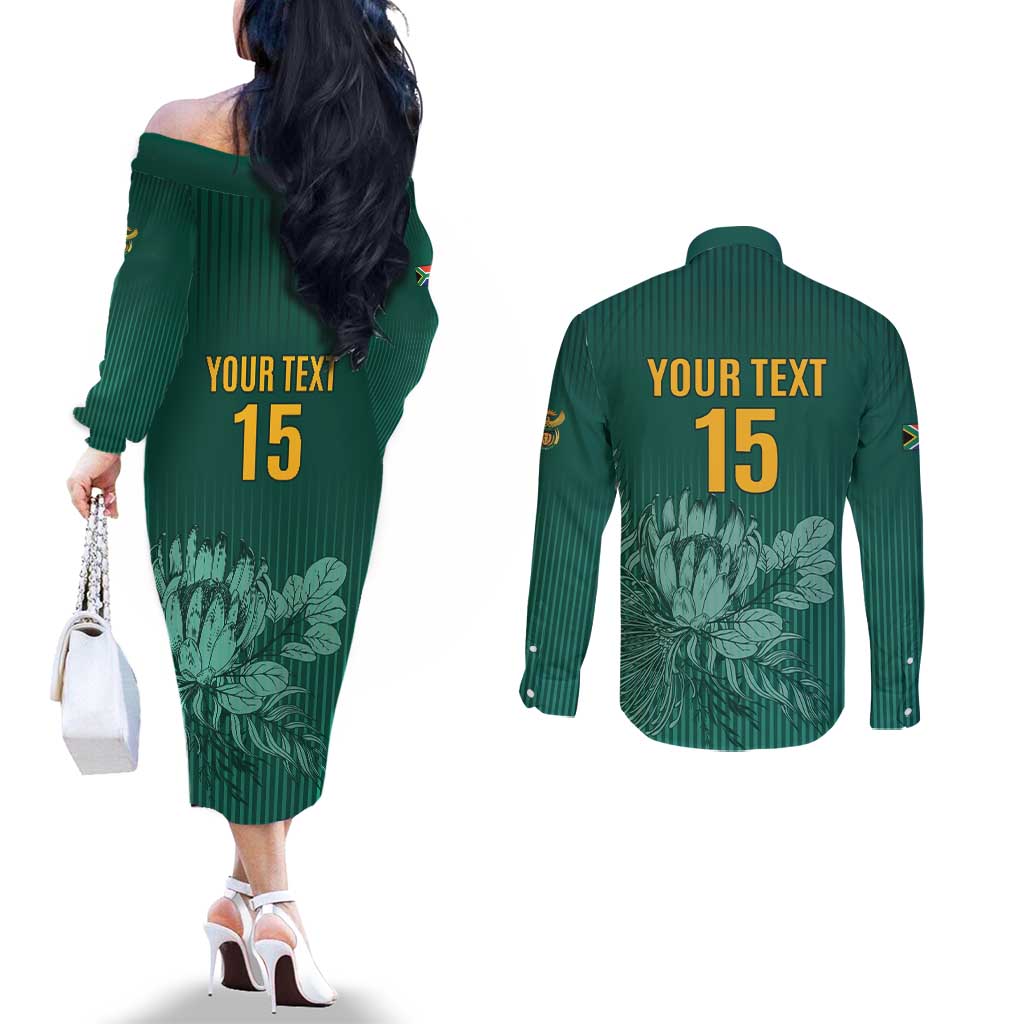 Custom South Africa Cricket Couples Matching Off The Shoulder Long Sleeve Dress and Long Sleeve Button Shirt Road To Champions