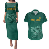 Custom South Africa Cricket Couples Matching Puletasi and Hawaiian Shirt Road To Champions