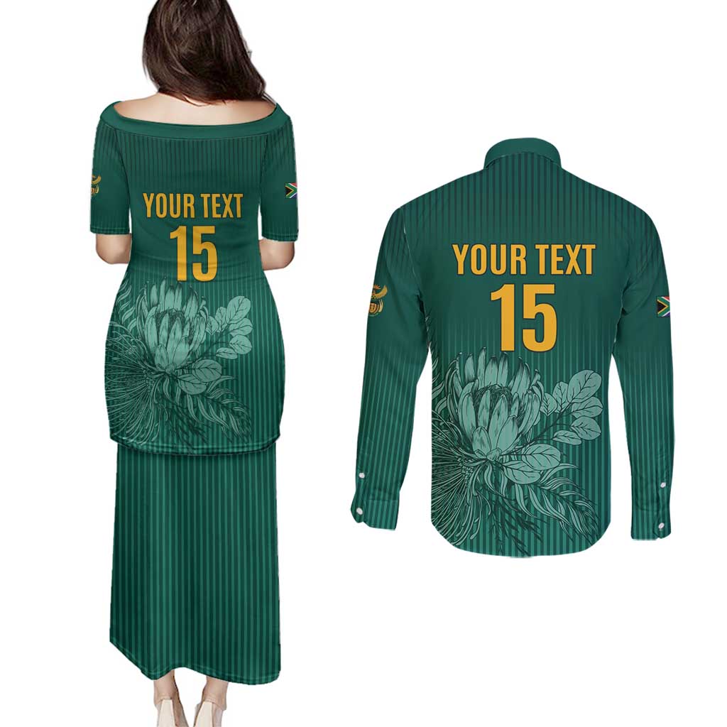 Custom South Africa Cricket Couples Matching Puletasi and Long Sleeve Button Shirt Road To Champions