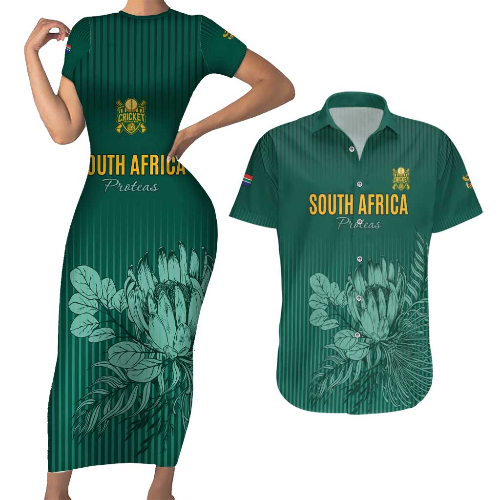 Custom South Africa Cricket Couples Matching Short Sleeve Bodycon Dress and Hawaiian Shirt Road To Champions