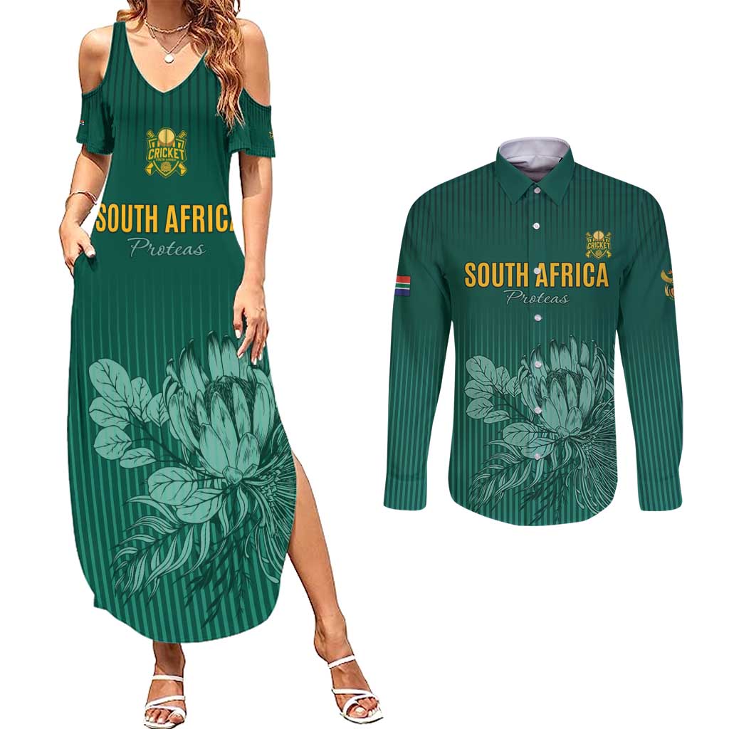 Custom South Africa Cricket Couples Matching Summer Maxi Dress and Long Sleeve Button Shirt Road To Champions
