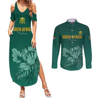 Custom South Africa Cricket Couples Matching Summer Maxi Dress and Long Sleeve Button Shirt Road To Champions