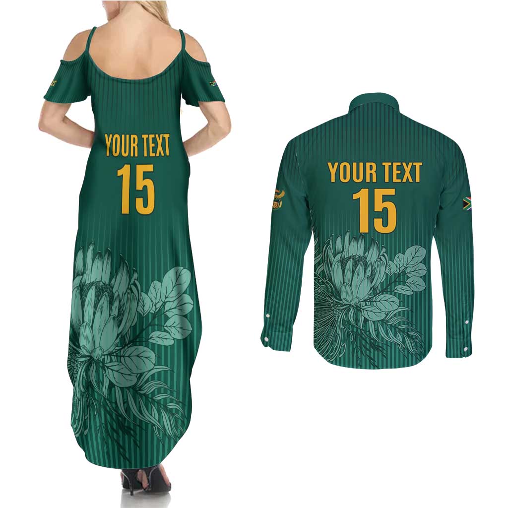 Custom South Africa Cricket Couples Matching Summer Maxi Dress and Long Sleeve Button Shirt Road To Champions