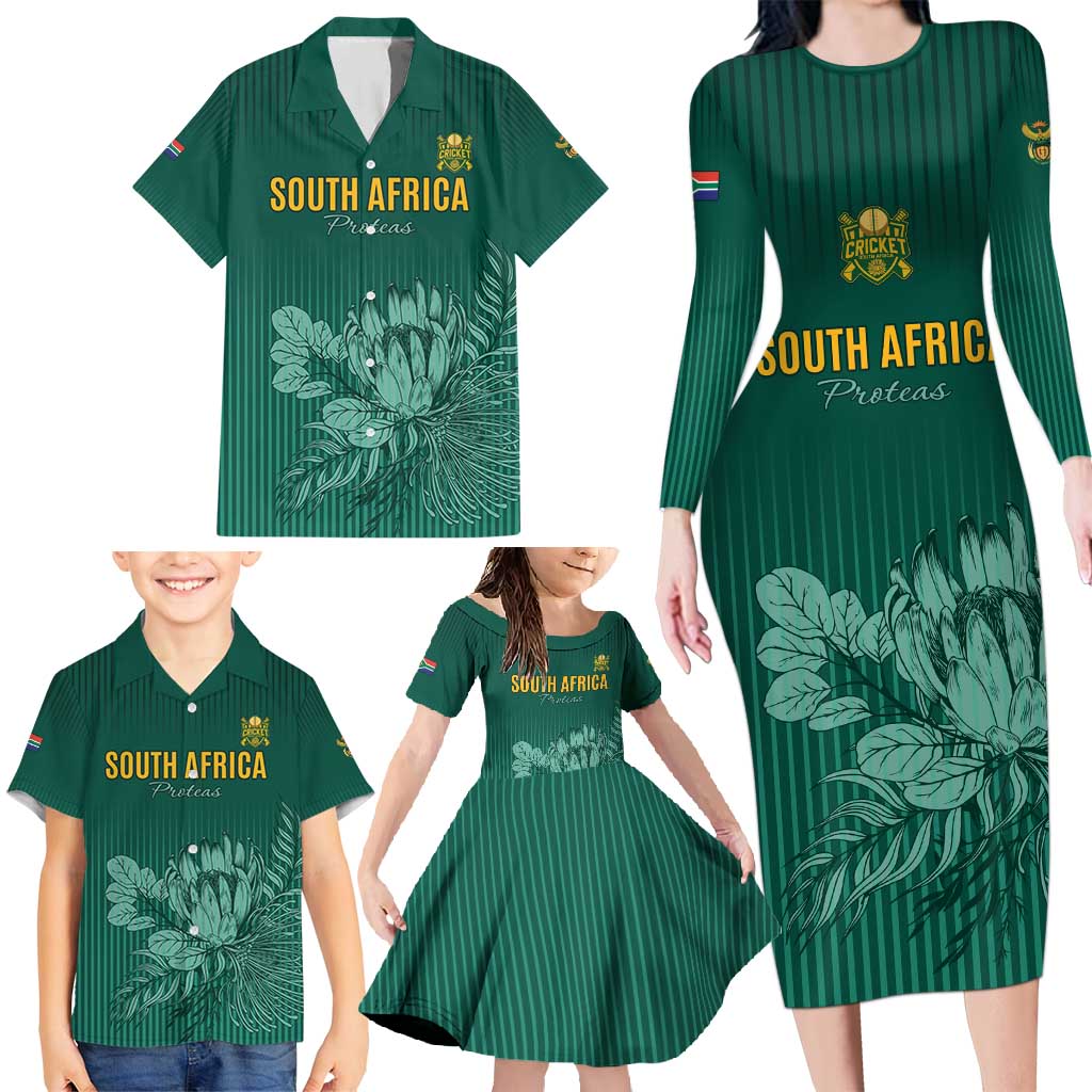 Custom South Africa Cricket Family Matching Long Sleeve Bodycon Dress and Hawaiian Shirt Road To Champions