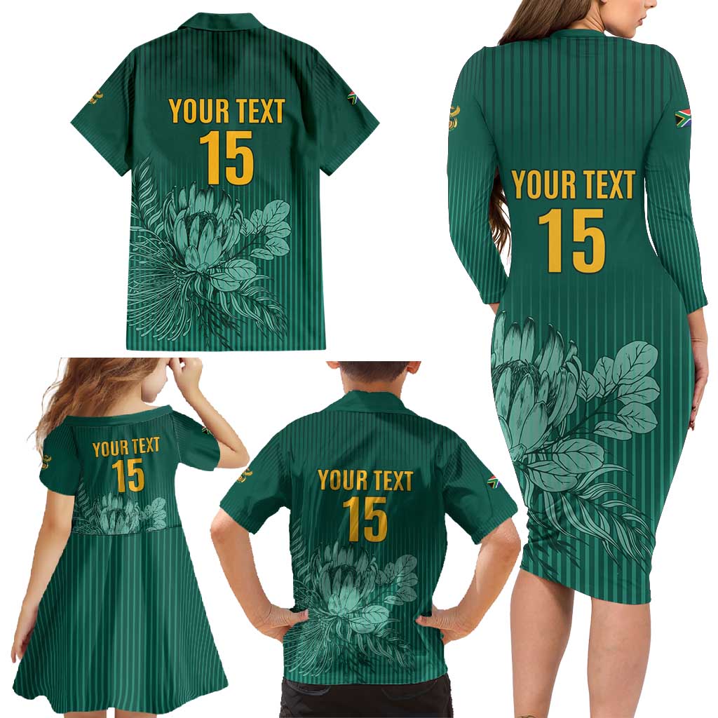 Custom South Africa Cricket Family Matching Long Sleeve Bodycon Dress and Hawaiian Shirt Road To Champions
