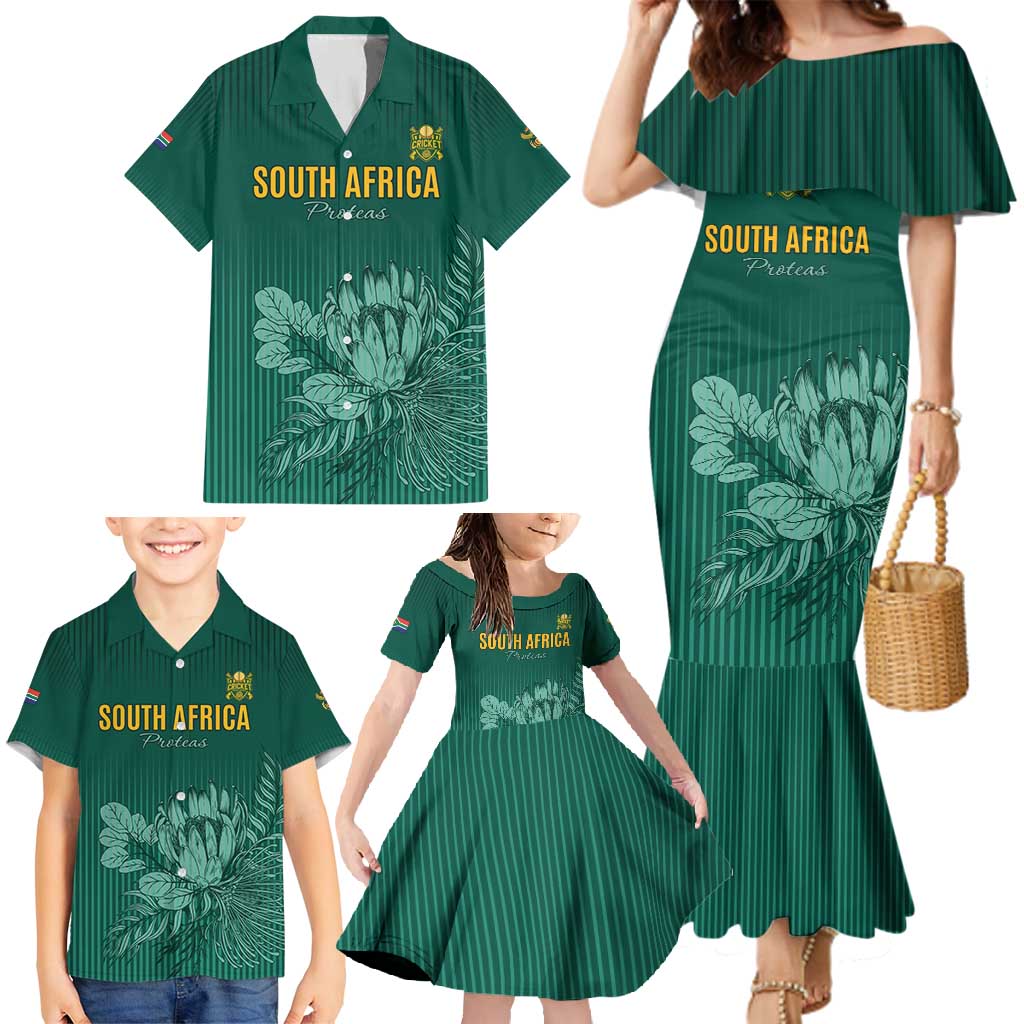 Custom South Africa Cricket Family Matching Mermaid Dress and Hawaiian Shirt Road To Champions