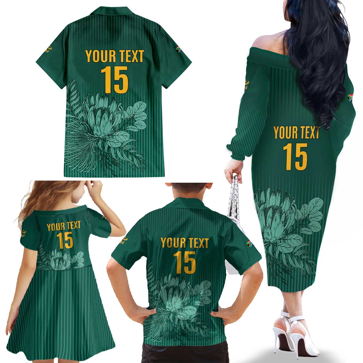 Custom South Africa Cricket Family Matching Off The Shoulder Long Sleeve Dress and Hawaiian Shirt Road To Champions