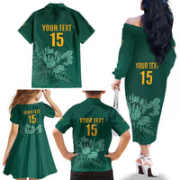 Custom South Africa Cricket Family Matching Off The Shoulder Long Sleeve Dress and Hawaiian Shirt Road To Champions