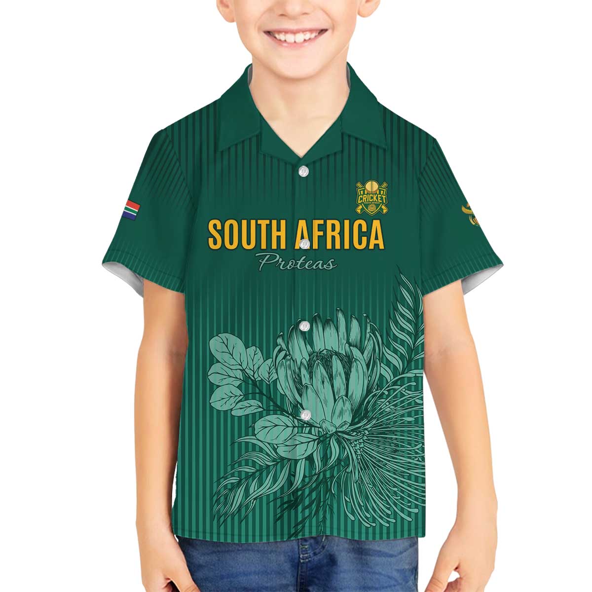 Custom South Africa Cricket Family Matching Off The Shoulder Long Sleeve Dress and Hawaiian Shirt Road To Champions
