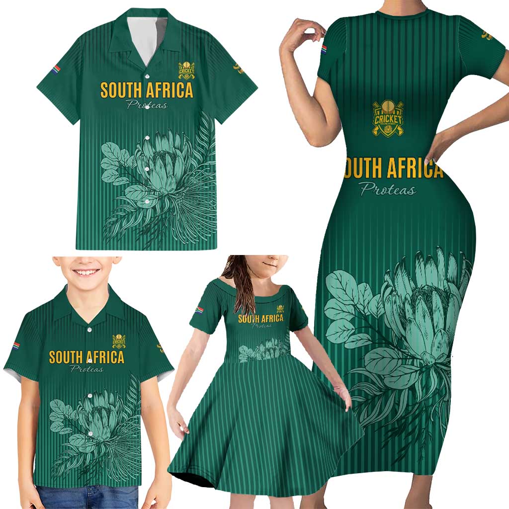 Custom South Africa Cricket Family Matching Short Sleeve Bodycon Dress and Hawaiian Shirt Road To Champions