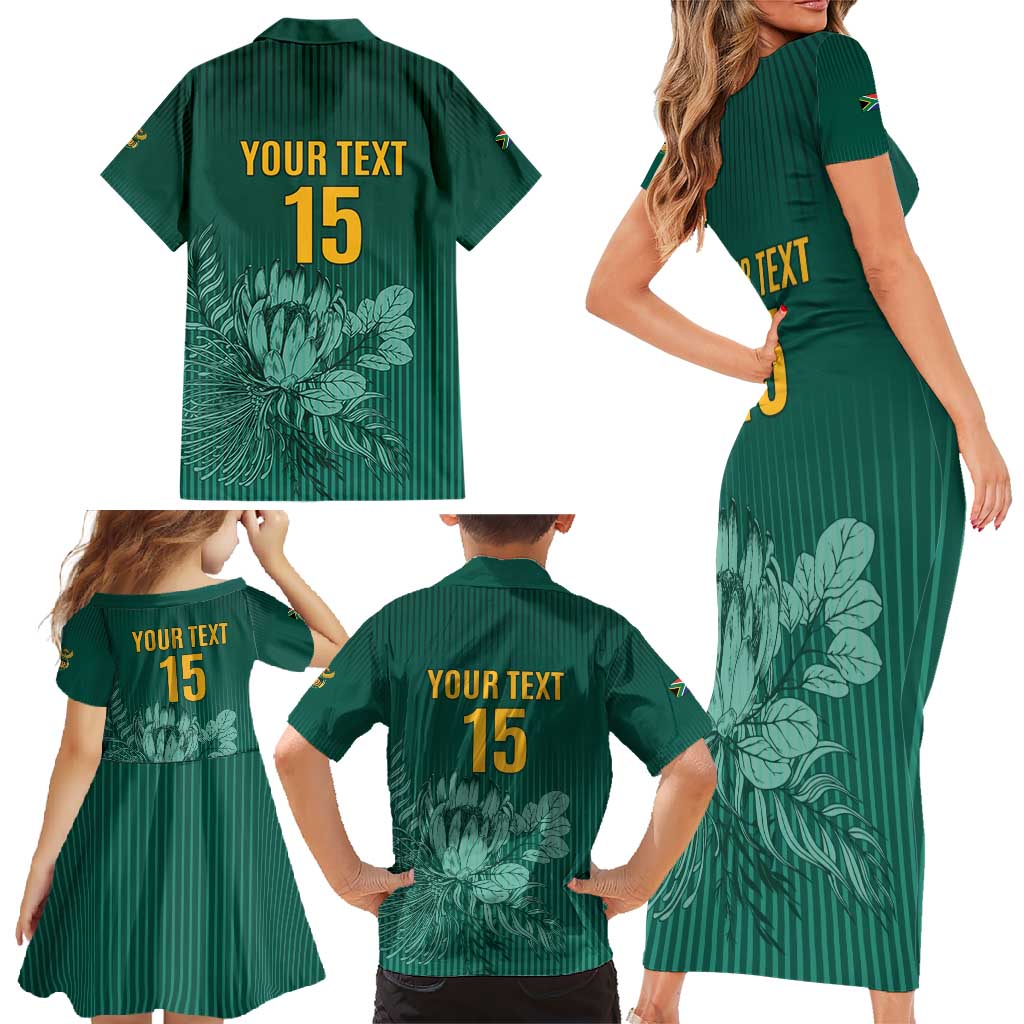 Custom South Africa Cricket Family Matching Short Sleeve Bodycon Dress and Hawaiian Shirt Road To Champions