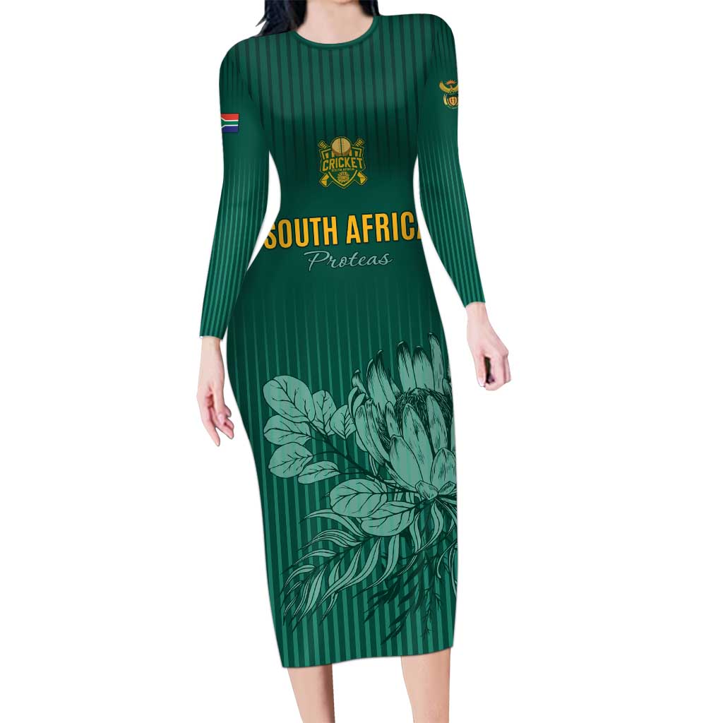 Custom South Africa Cricket Long Sleeve Bodycon Dress Road To Champions
