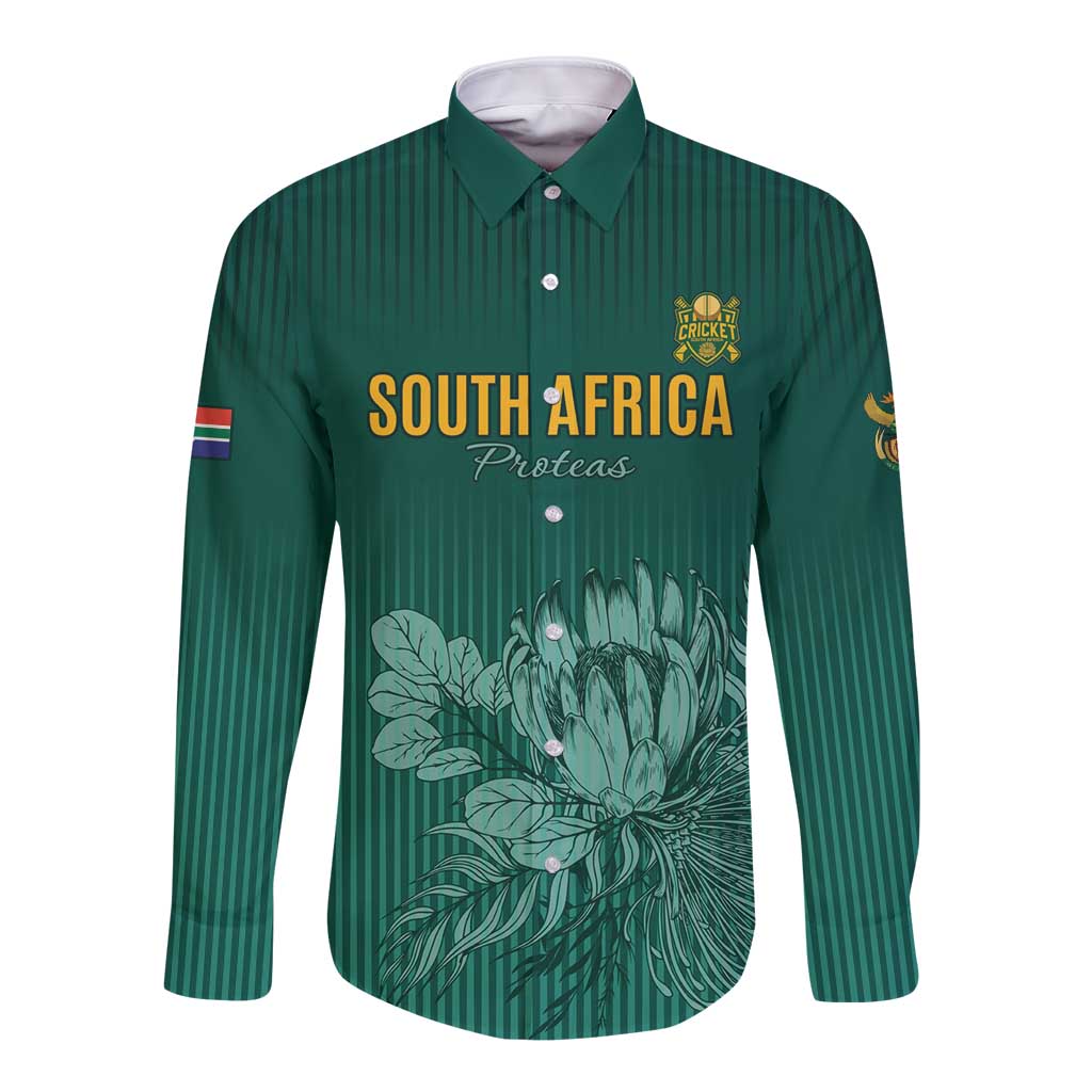 Custom South Africa Cricket Long Sleeve Button Shirt Road To Champions