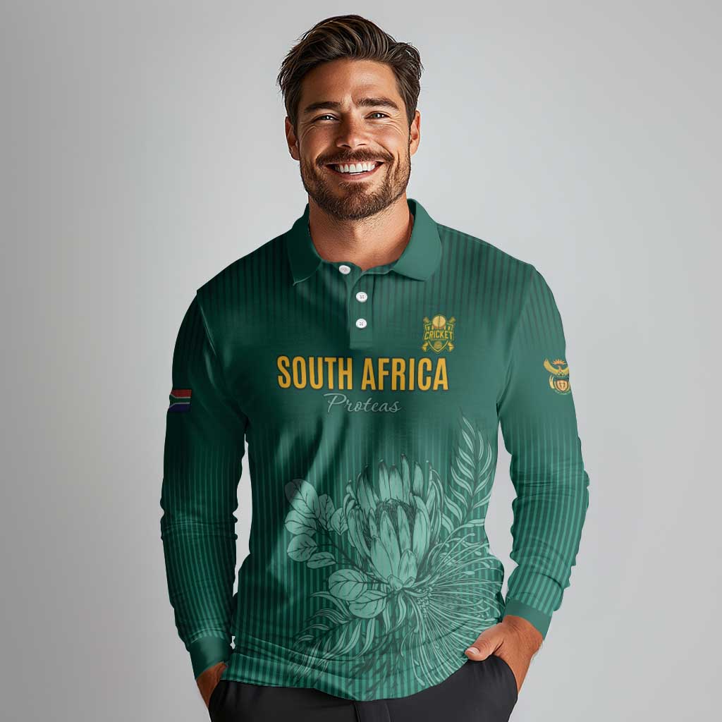 Custom South Africa Cricket Long Sleeve Polo Shirt Road To Champions