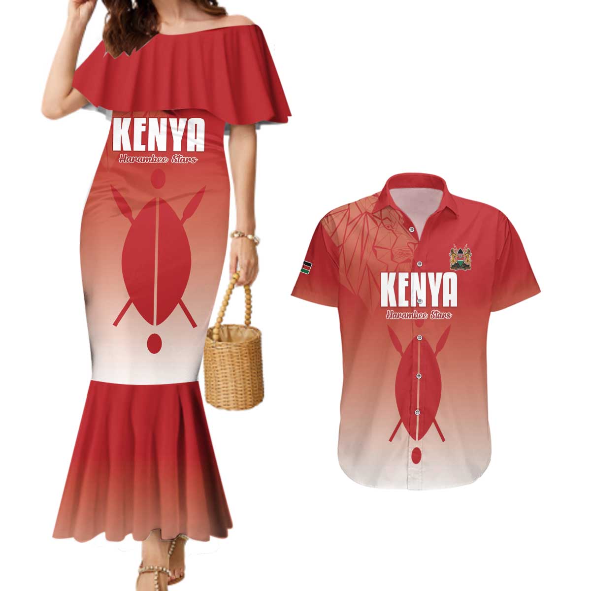 Custom Kenya Football Couples Matching Mermaid Dress and Hawaiian Shirt Harambee Harambee Stars