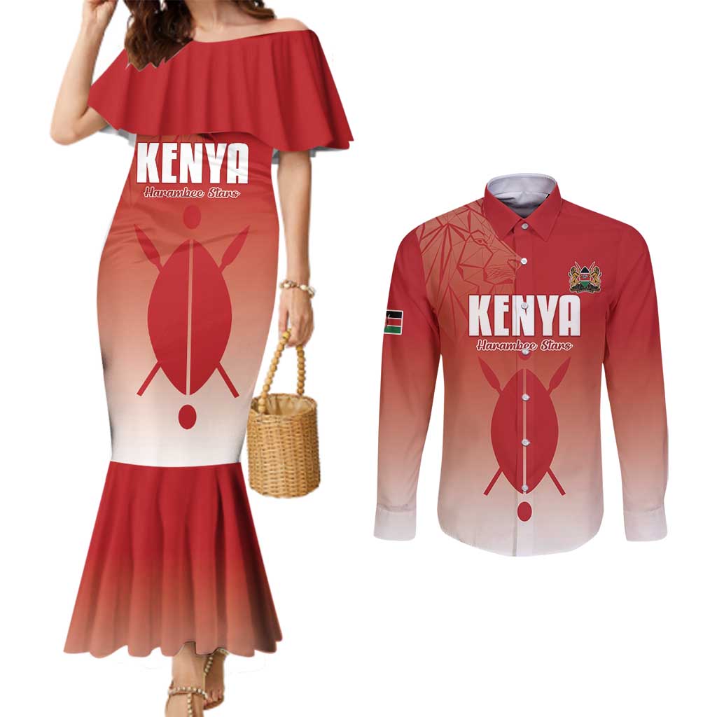 Custom Kenya Football Couples Matching Mermaid Dress and Long Sleeve Button Shirt Harambee Harambee Stars
