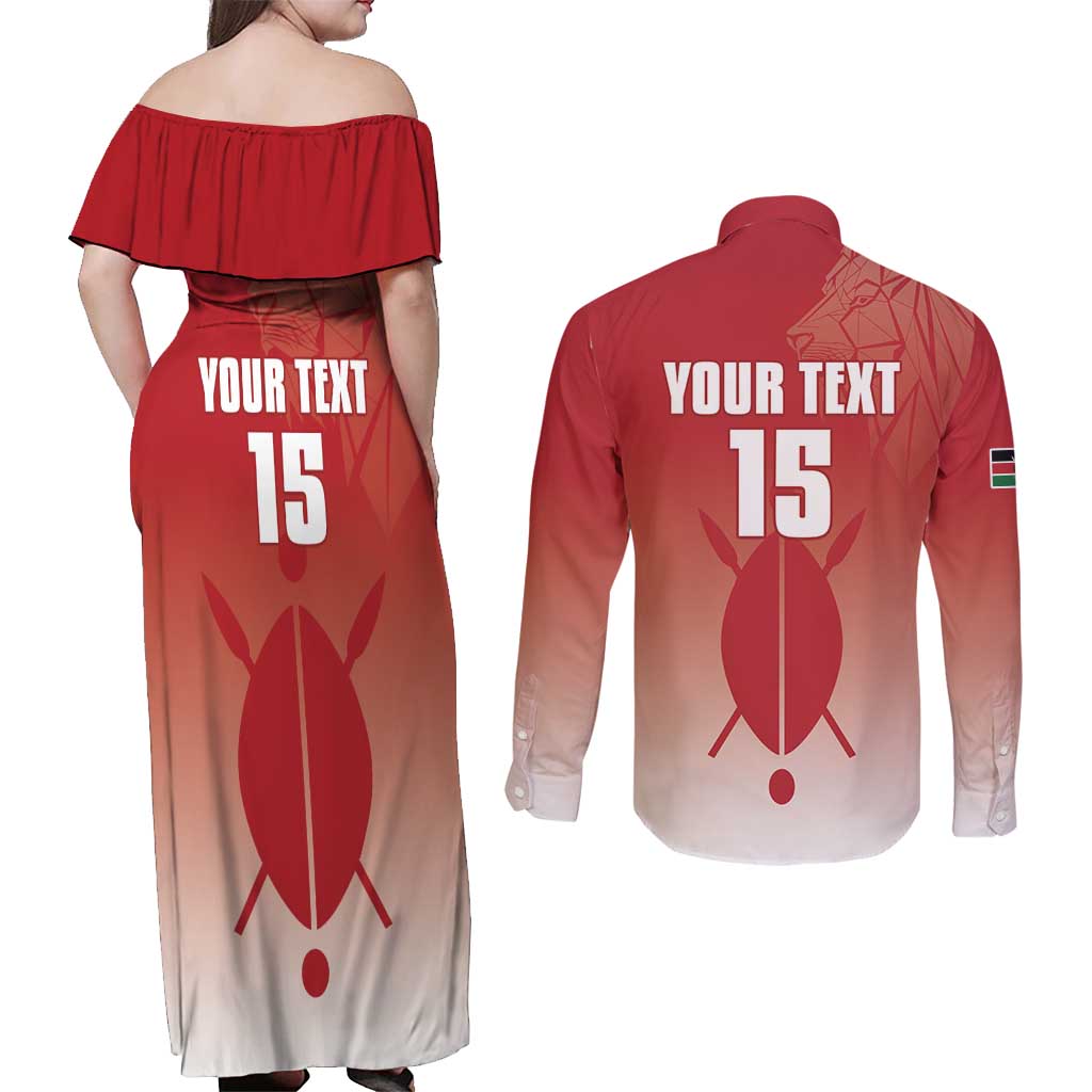 Custom Kenya Football Couples Matching Off Shoulder Maxi Dress and Long Sleeve Button Shirt Harambee Harambee Stars