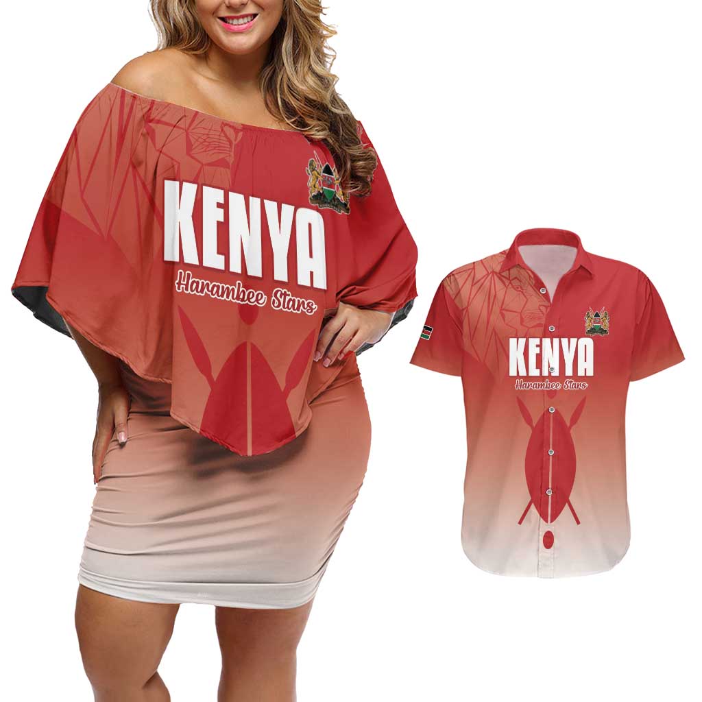 Custom Kenya Football Couples Matching Off Shoulder Short Dress and Hawaiian Shirt Harambee Harambee Stars