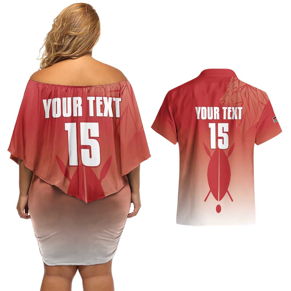 Custom Kenya Football Couples Matching Off Shoulder Short Dress and Hawaiian Shirt Harambee Harambee Stars